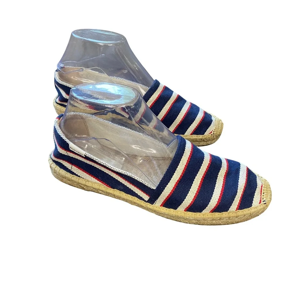 Soludos Womens Nautical Striped Canvas Espadrille Flats Navy Blue Red White 8